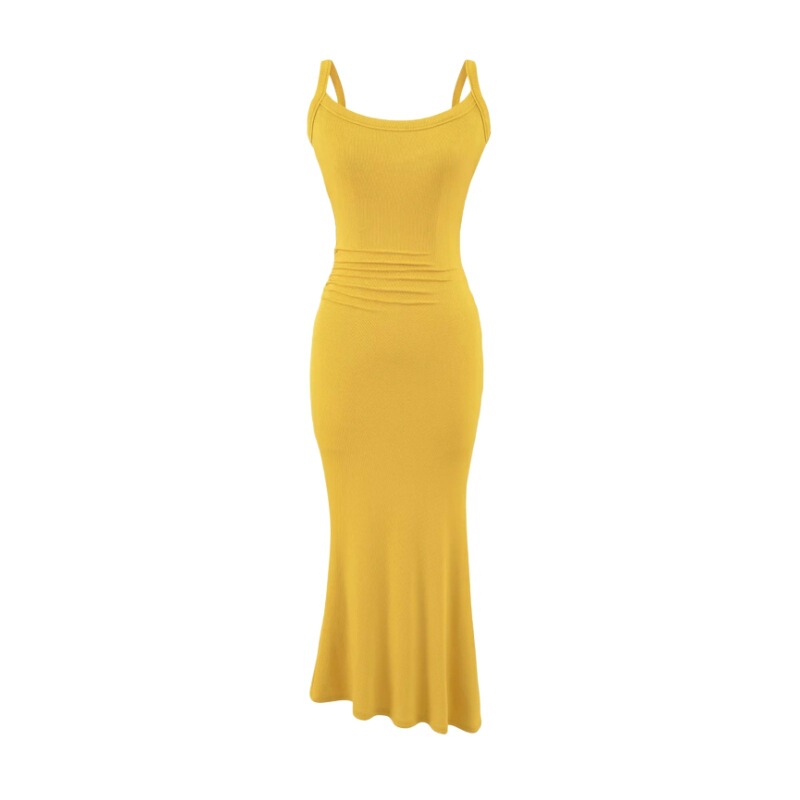 Slim-Fit Spaghetti Strap Dress for Women with Side Ruching and Irregular Hemline, Sexy Bodycon Long Dress