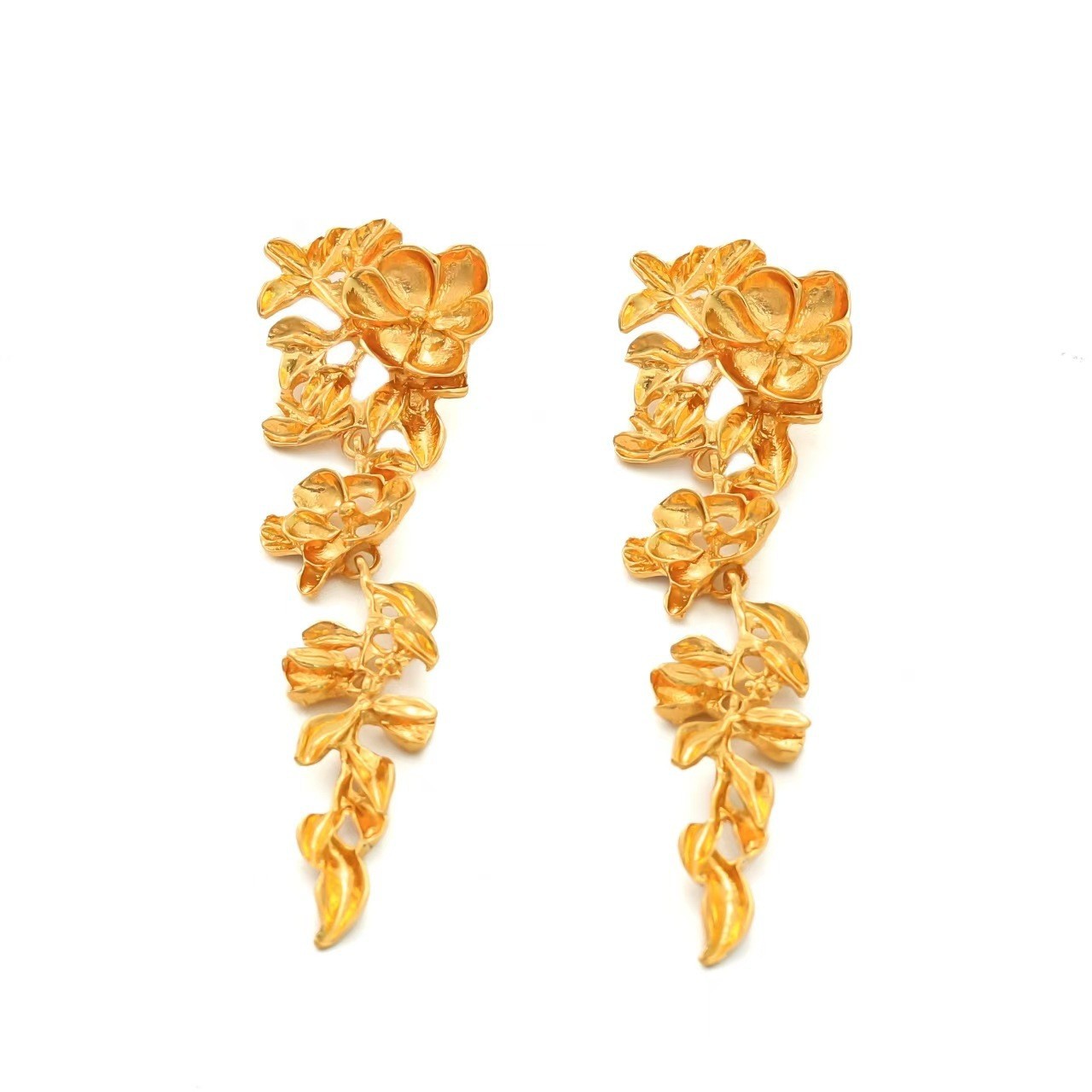 European and American cross-border jewelry ins personality double-layer five-petal flower earrings retro striped leaves tassel earrings manufacturers