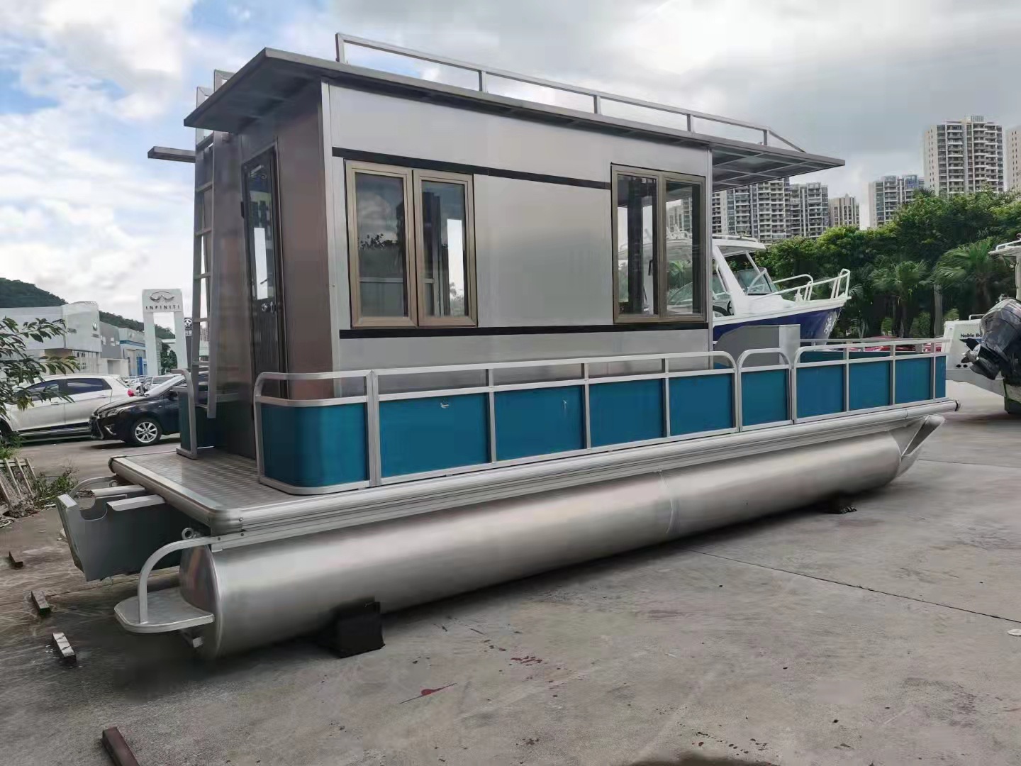 铝合金船双体浮筒船房船铝合金房艇休钓艇景区船画舫海钓艇-阿里巴巴