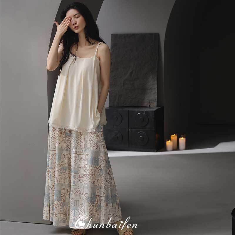 Women's Summer Pajamas, Cool Modal Camisole and Wide-Leg Pants, Suitable for Outdoor Wear, Casual Loungewear Set