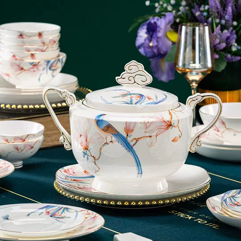Подарочный набор Jingdezhen керамических тарелок и планшет Sleeve набор с 72 головами рисунка золото, радостные брови посуда