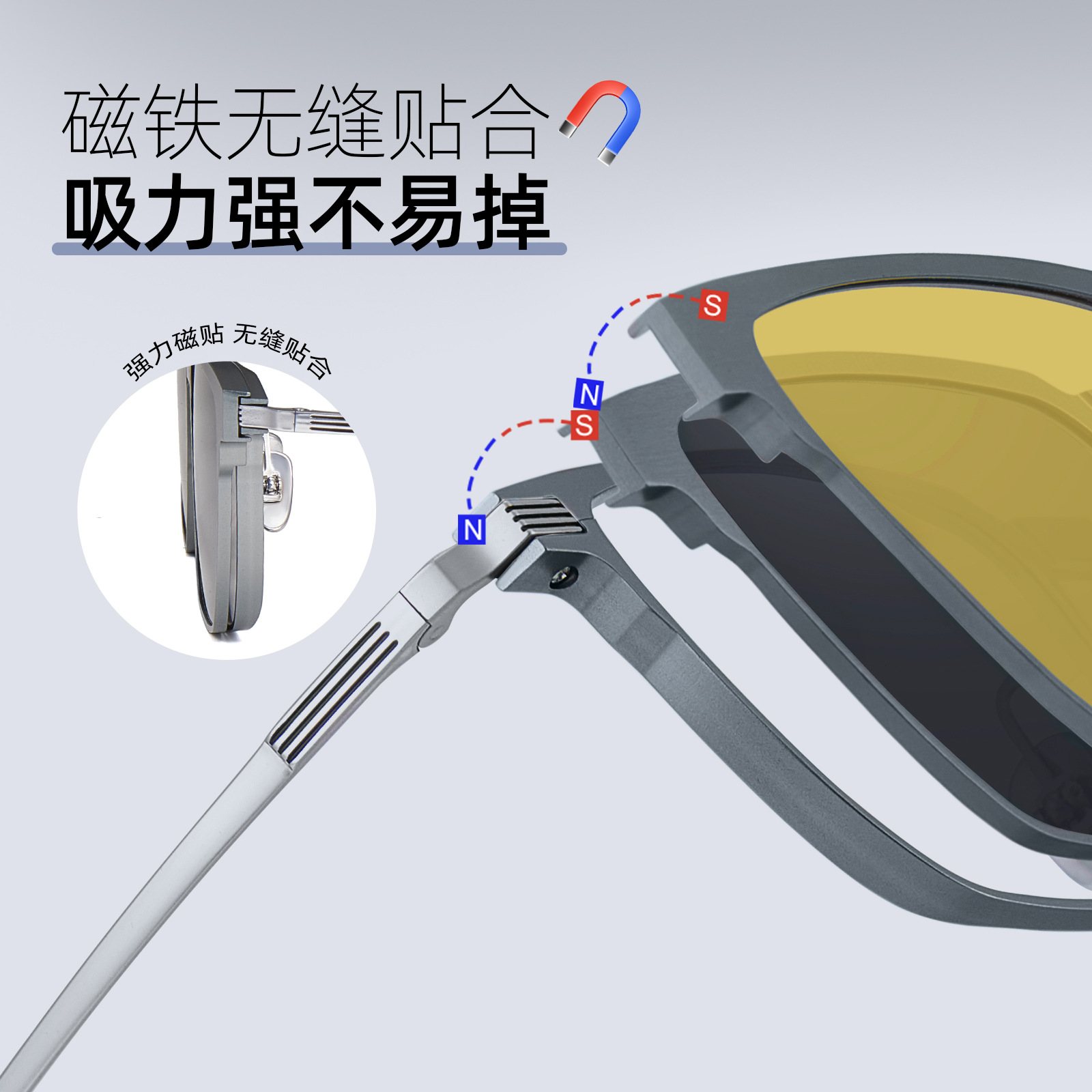 Gafas magnéticas retro de aluminio y magnesio, conjunto de espejos tres en uno, patas de titanio flexibles, sin sujetar la cara, se pueden equipar con espejos Danyang al por mayor