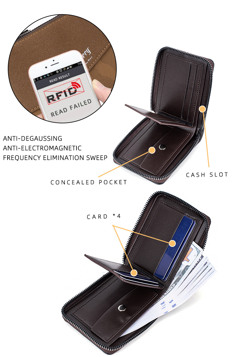 60g Weight Polyester Lining Material Zipper Closure Type Small Wallets Bags Type 1 Piece Quantity Casual, Daily Occasion Pu Leather Material Solid Color Pattern All Seasons Season Men's Gender Basic Style Square Shape Men's Solid Color Pu Leather Zipper Small Wallets 5