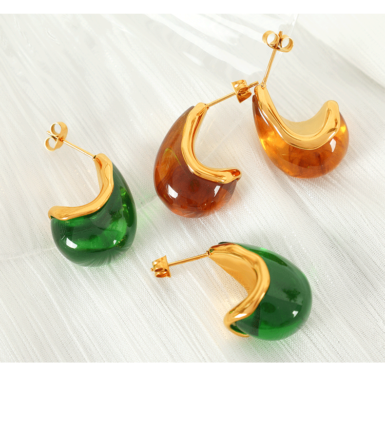 Retro Water Droplets 304 Stainless Steel Resin Plating Women's Ear Studs display picture 10