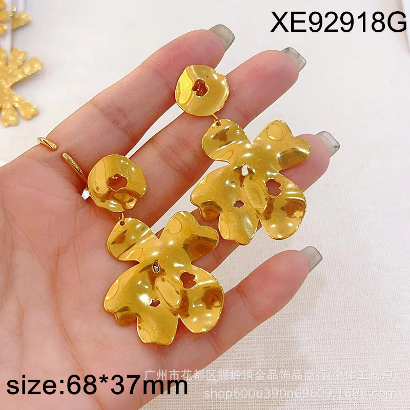 时尚不规则花朵耳钉韩版小众设计百搭耳饰不锈钢女式轻奢镂空耳环|undefined