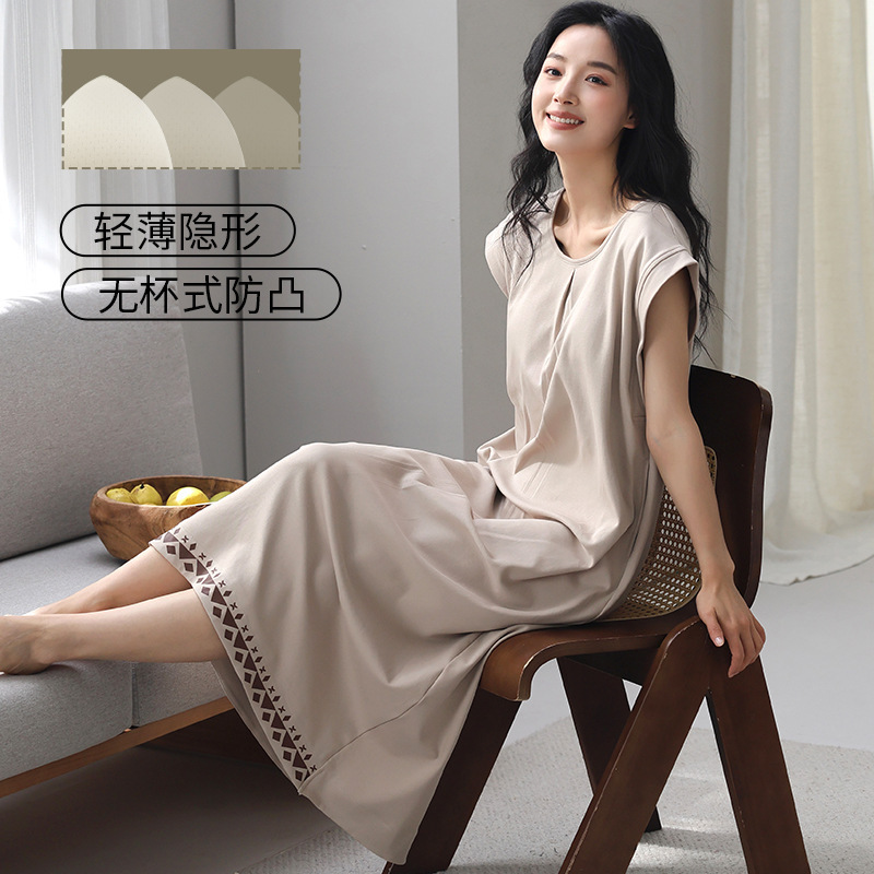 胸パッド付きノースリーブベスト純綿ナイトガウン女性の夏の韓国スタイルルーズ甘いかわいいパジャマドレスホームウェア|undefined