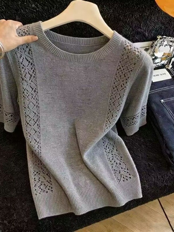 Fat Girl Retro Style Round Neck Short-Sleeved Knitted Sweater for Women, New Summer Style, Super Nice and Trendy, Slimming Top Fat Girl Retro Style Round Neck Short-Sleeved Knitted Sweater for Women, New Summer Style, Super Nice and Trendy, Slimming Top