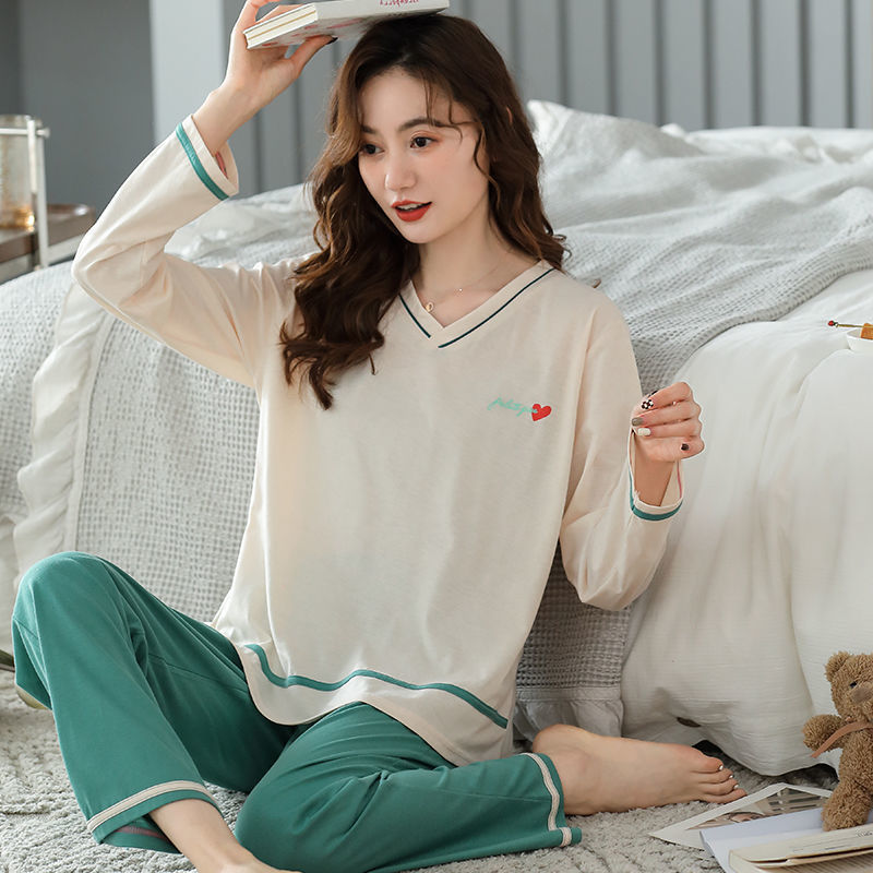 Pijamas traje de primavera/verano para mujer verano nuevo Algodón puro Primavera/otoño estudiante de algodón de manga larga estilo coreano ropa para el hogar suelta