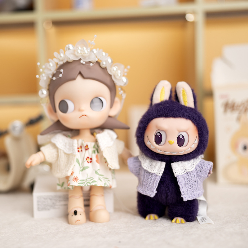 Labubu Pendant Doll Baby Clothes Knitted Cardigan Labubu Doll Ga Zi Sister Plush Toy Doll Clothes