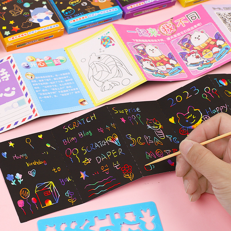 Creative Template Scratch-Off Double-Sided Graffiti Book Kidsren's Handmade DIY Scratch-Off Paper Educational Toys Scratch-Off Book Drawing
