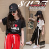 Sports suit, summer clothing, children's trousers for leisure, set, with short sleeve, suitable for teen