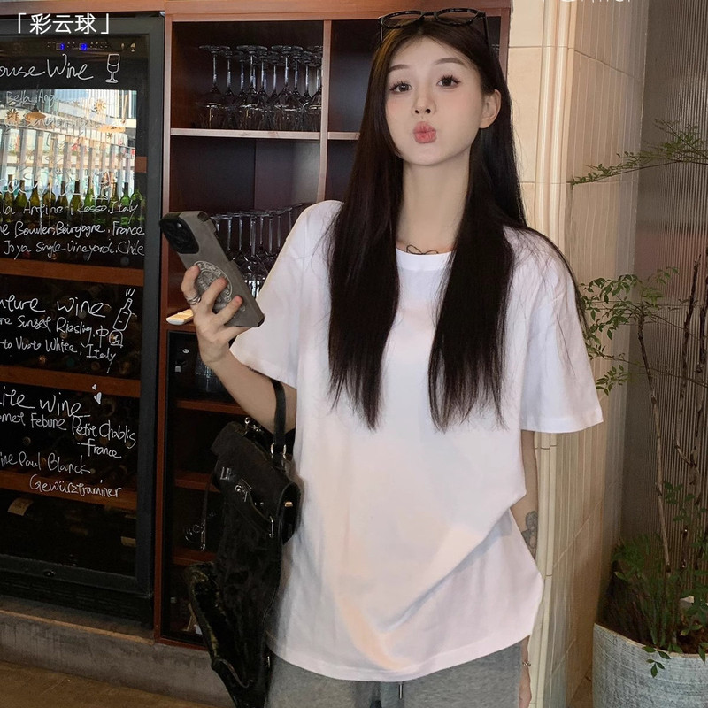230g Heavyweight Right Shoulder Slimming Look Summer New Women's Short-Sleeved T-Shirt 2025 Bottoming Casual Trendy Brand Top 230g Heavyweight Right Shoulder Slimming Look Summer New Women's Short-Sleeved T-Shirt 2025 Bottoming Casual Trendy Brand Top