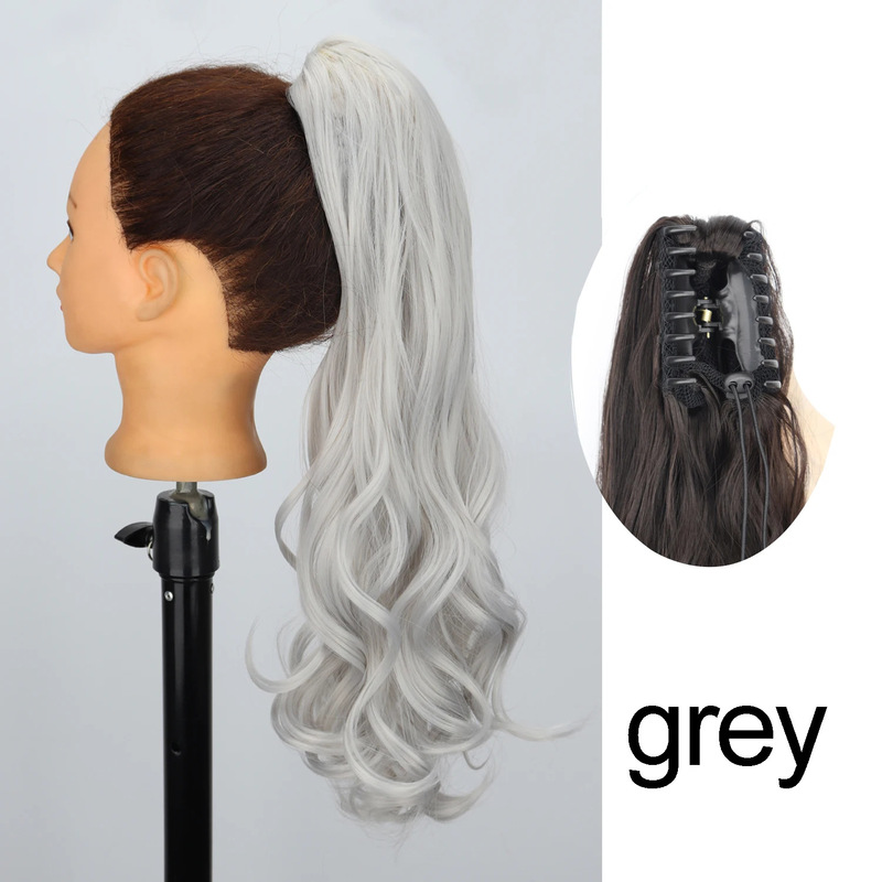 24inch ロングカーリーポニーテール高温繊維女性ビッグウェーブカーリーヘアグリップクリップポニーテールエクステンション|undefined