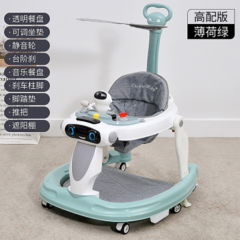 Andador para bebés con mango de empuje, juguete musical educativo para sentarse, bandeja desmontable, altura ajustable, antivuelco. image 15