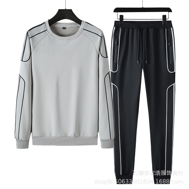 Conjunto deportivo transfronterizo de talla grande para hombre, sudadera estilo coreano para primavera y otoño, conjunto informal de dos piezas holgado y moderno para hombre, comercio exterior.