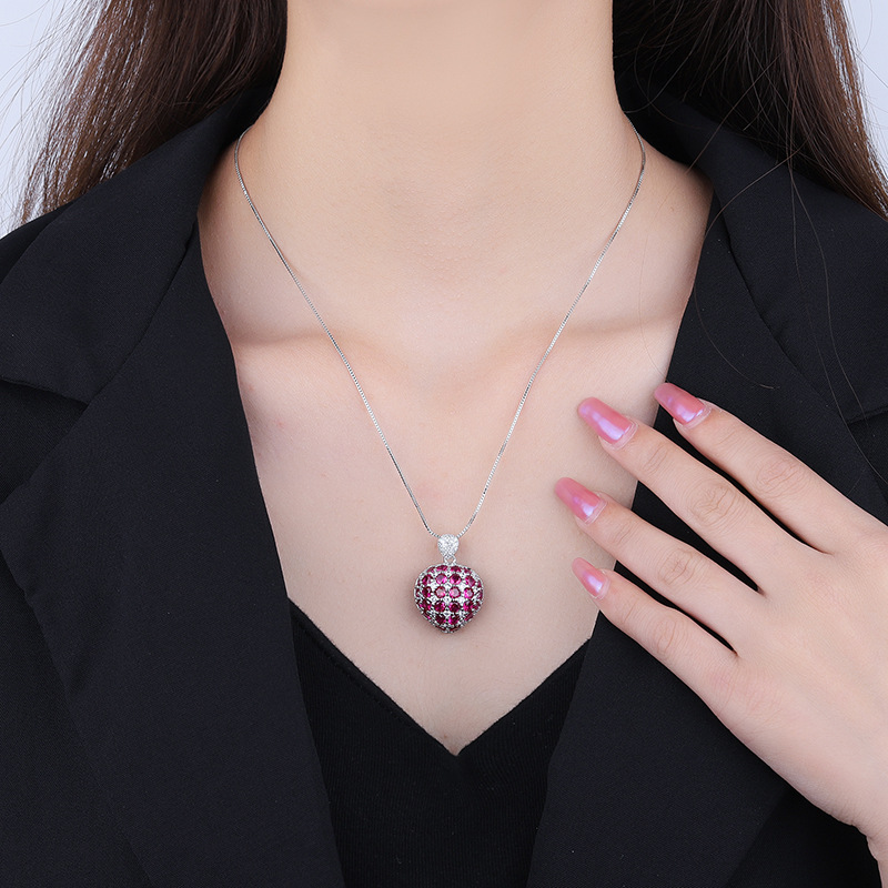 Zhuang Sheng joyas estilo coreano elegante colgante de mujer color tesoro europeo y americano diamante-incrustado simulación color tesoro COLLAR COLGANTE en forma de corazón diamante