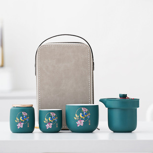 Flower and Moon Full Dehua Tea Set Gift Set Travel Quick One Pot Two Cups Portable Kung Fu Travel Tea Cup