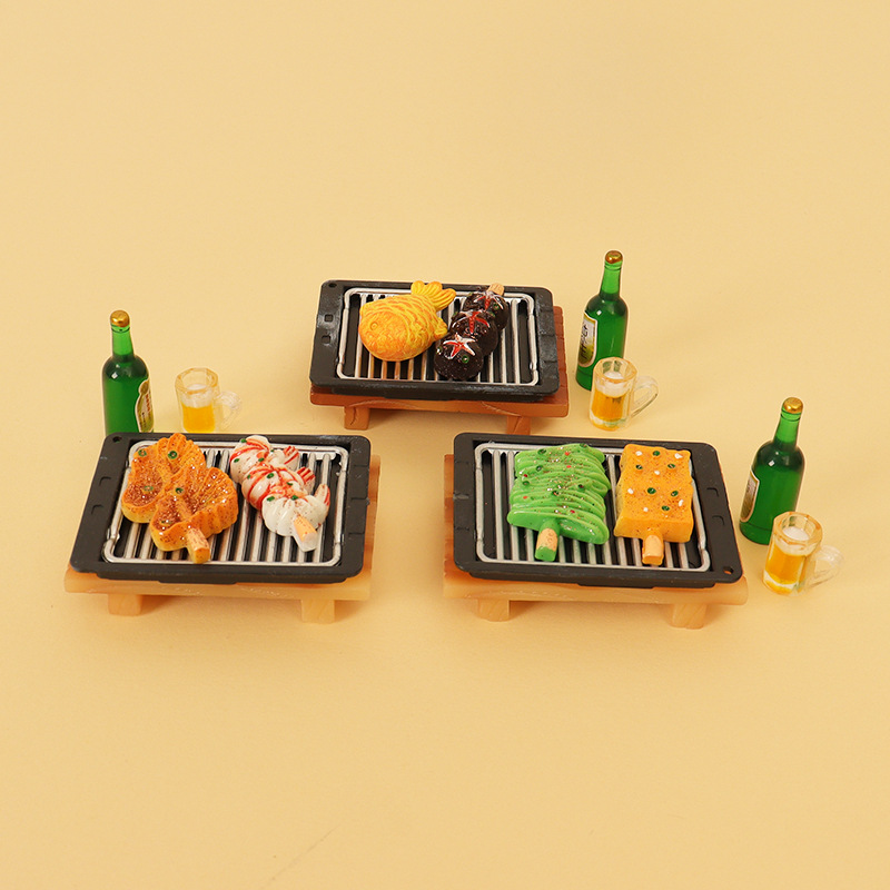 인형 집 미니 주방 가구 바베큐 꼬치 생선 맥주 컵 미니어처 음식과 놀이 모델 액세서리