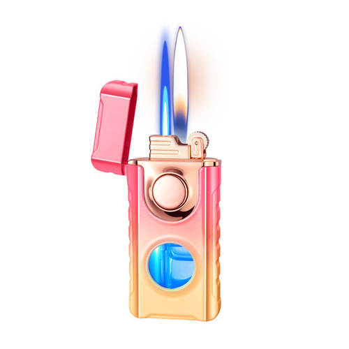 Creative and personalized dual-fire conversion inflatable lighter, cool blue light, visible gas chamber, direct injection and open flame lighter