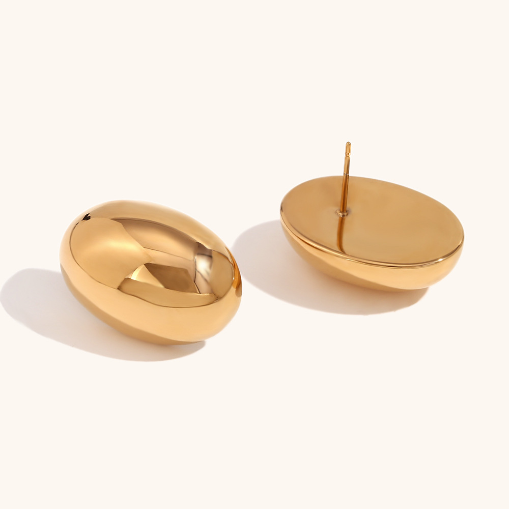 Daily, Street Occasion PVD Coated Real Gold Plated 18K Gold Oval Stainless Steel Simple Style Waterproof Non Tarnish Ear Studs