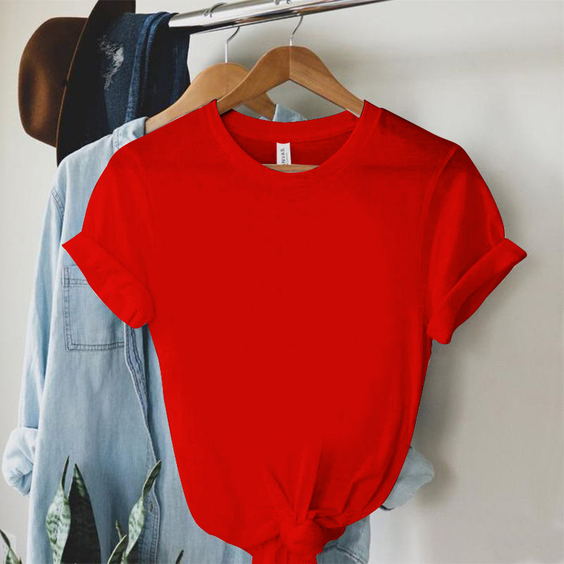 154g Weight Short Sleeve Sleeve Length Regular Sleeve Sleeve Type Polyester Fabric Type Regular Top Length T-shirt Tops Type Holiday, Daily Occasion Round Neck Neckline Regular Fit Fit Type Solid Color Pattern Summer Season Women's Gender Printing Design Simple Style Style Wholesale Women's Simple Style Solid Color Short Sleeve Printing T-Shirts 9