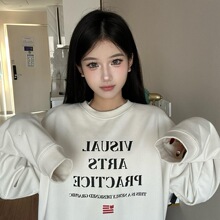 圆领卫衣女装休闲运动显瘦设计感可爱森女长袖无帽上衣服印花爆款
