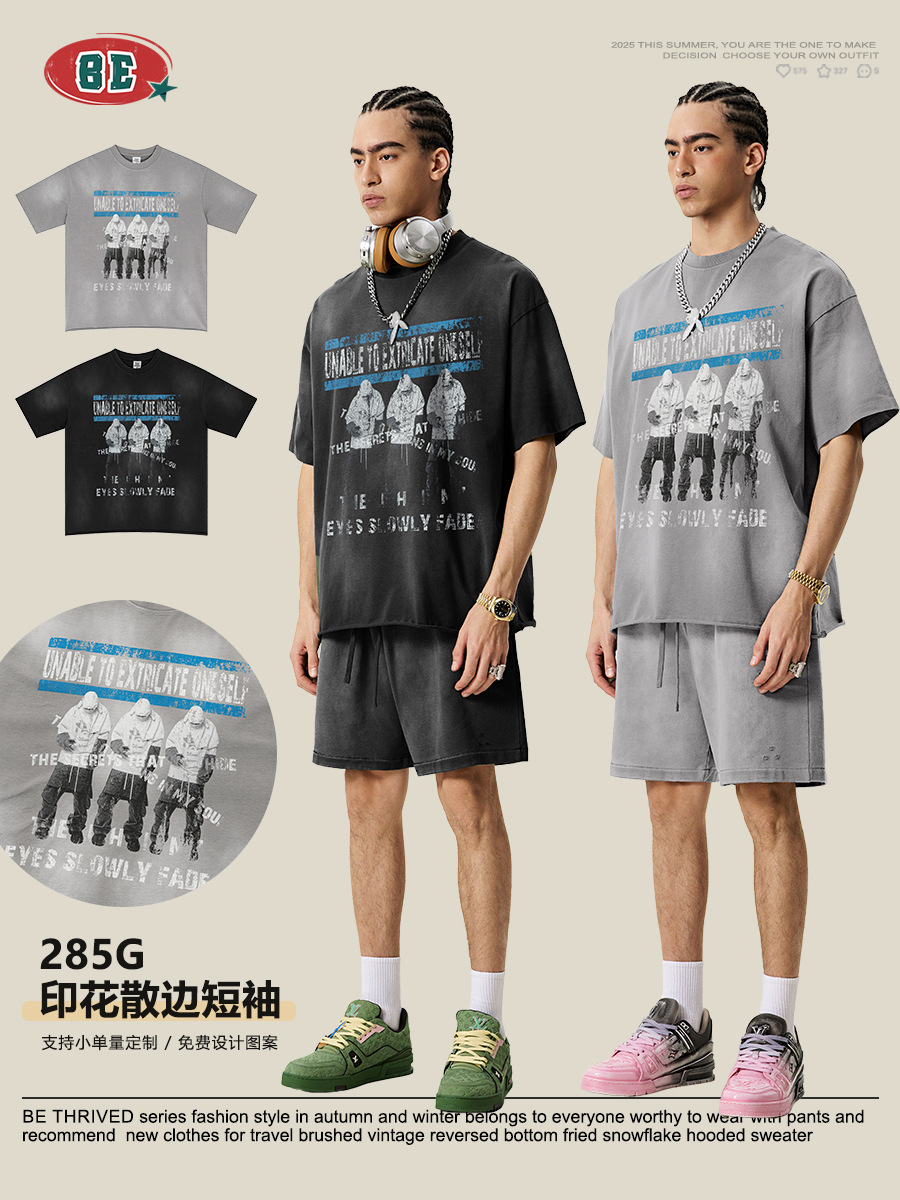 Be Hombres| 2025 verano americano marca de moda retro hacer viejos lesbianas vta rizado suelto camiseta de manga corta hombre
