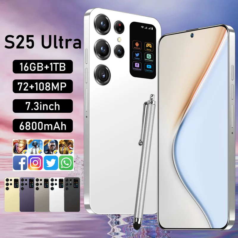 (Кросс-бордерная торговля) S25, мобильный телефон, смартфон, 7,3 дюйма, широкий экран, Android 14