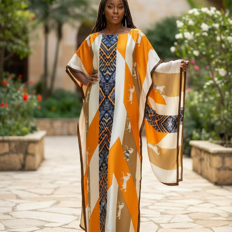 Source Manufacturer Cross-Border Hot-Selling African Robe Dress with Scarf Women's Clothing
