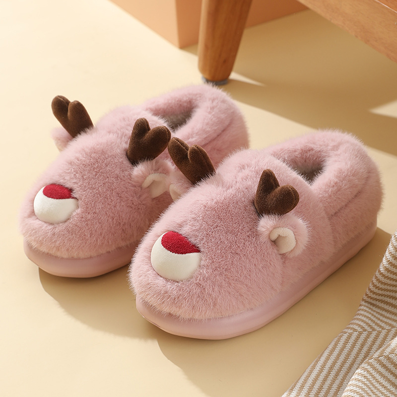 Zapatos de algodón de alce otoño e invierno hogar interior antideslizante cálido dibujos animados niños zapatos de algodón para padres e hijos bolsa de pareja de Navidad zapatos de algodón de tacón