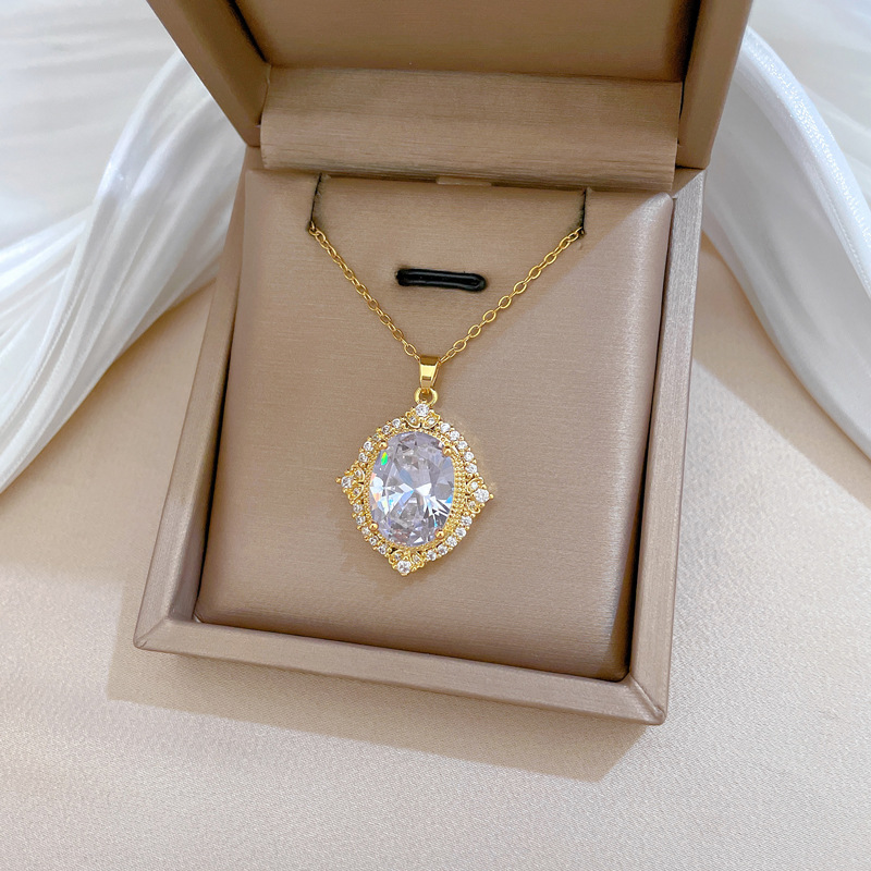 【 Titanium Steel 】 Necklace and earring set, light luxury heavy Industry, Oval Full diamond, personalized and elegant banquet earrings and necklaces pic 9