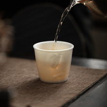 白瓷冰种玉瓷主人杯轻奢品茗杯家用中式单杯复古茶碗浮雕观音茶杯