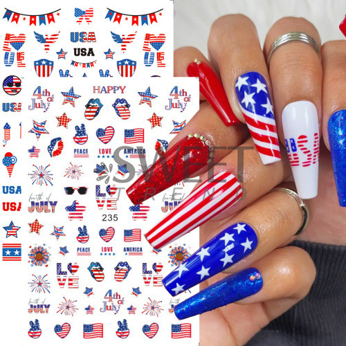 Cross-border New Nail Art Stickers Independence Day Five-pointed Star Flag Elements Liberty Goddess Adhesive Nail Decal