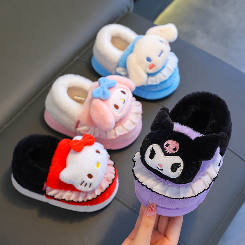 Sanlio zapatillas de algodón de invierno para niños, bolsas para hombres y mujeres, tacones de bolsas de lana anti-deslizante, tacones de bolsas de lana cálidas