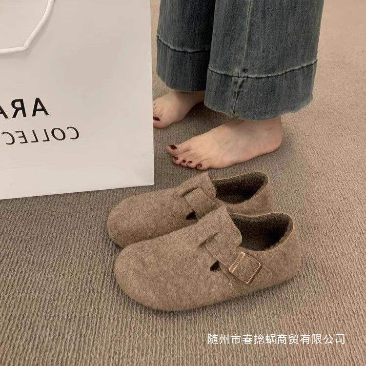 Retro Round-Toe Felt Fleece-Lined Birkenstock Shoes for Women, Fleece-Lined Autumn Four-Season Slip-On Warm Cotton Scoop Shoes, Woolen Loafers Retro Round-Toe Felt Fleece-Lined Birkenstock Shoes for Women, Fleece-Lined Autumn Four-Season Slip-On Warm Cotton Scoop Shoes, Woolen Loafers