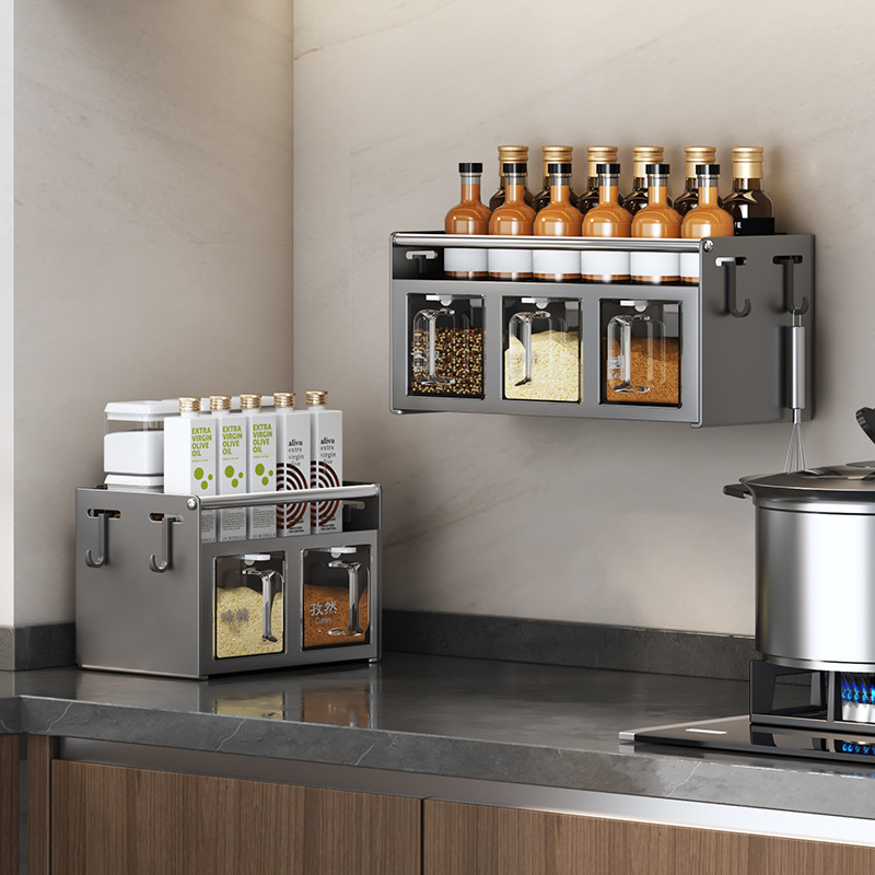 Estantes de condimento de cocina Juego de combinación de condimentos multifuncionales para colgar en la pared sin perforaciones