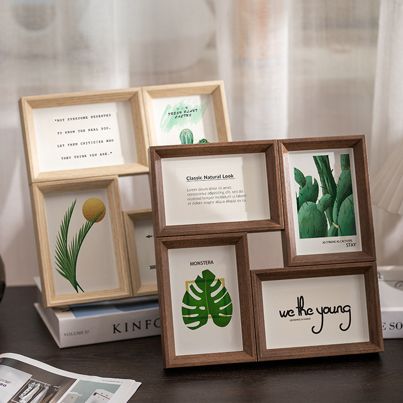 Creative Combination Photo Frame Four-Grid 6inch Tabletop Wall-Mounted with Printed Photo Wall 4R Black and White Photo Frame with a High-End Feel