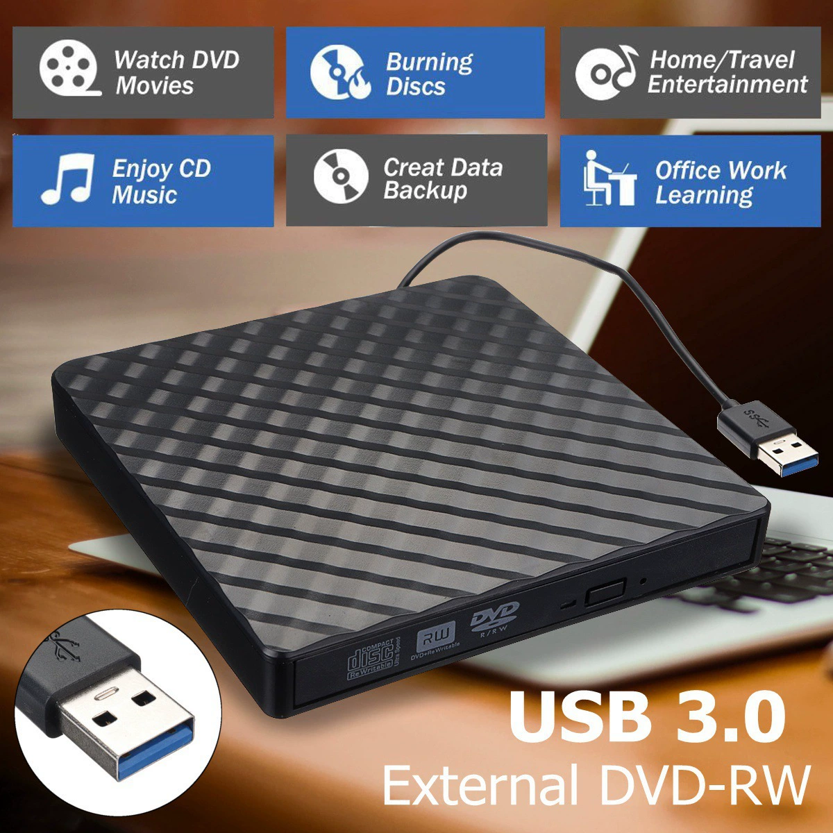 Портативный компьютер всплывающая Мобильная внешняя горелка USB 3,0 DVD RW CD Burner Drive