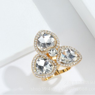 Factory wholesale new fashion simple amethyst Clover ring personalized creative niche rhinestone scarf buckle