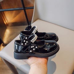 Children's Four Seasons Small Leather Shoes, Girls' Single Shoes, Student Performance Black Shoes, Butterfly Soft Sole, Princess Shoes with Velcro