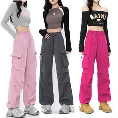 女性用ピンクのオーバーオール 2025 春秋新作 中厚手 ストレート ハイウエスト 万能 痩身 ルーズパンツ