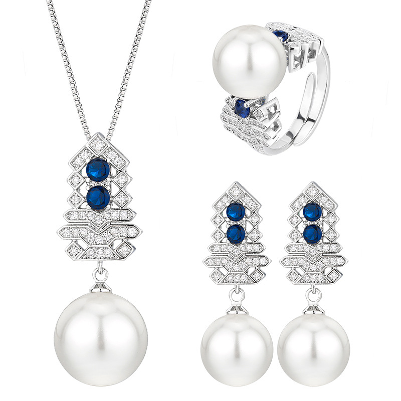 Producto popular Zhuang Shengsheng Joyas Fondo de cobre con incrustaciones de oro Conjunto de árbol de navidad de perlas blancas Mujer 16-12mm