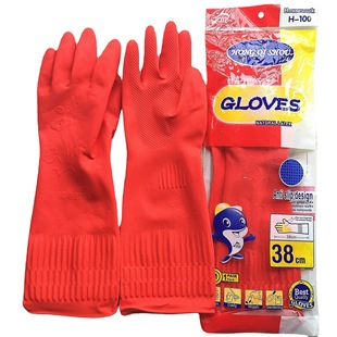 38cm red flag first latex gloves lengthened waterproof red long cleaning household gloves factory outlet