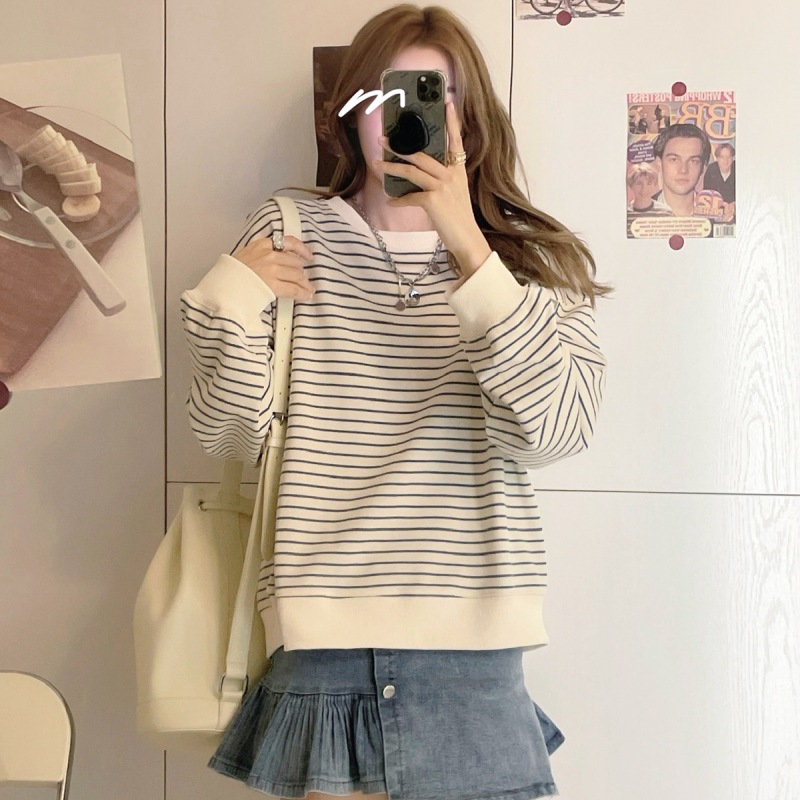 Rayas de manga larga suéter de las mujeres de nicho de diseño adelgazamiento Oversize Plus tamaño primavera y verano estrictamente seleccionado tapa transfronteriza image 6