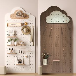 Perforated Board Wall Entryway Wall Shelf Hanging Board Hook Accessories Partition Wall Walnut Display Storage Rack