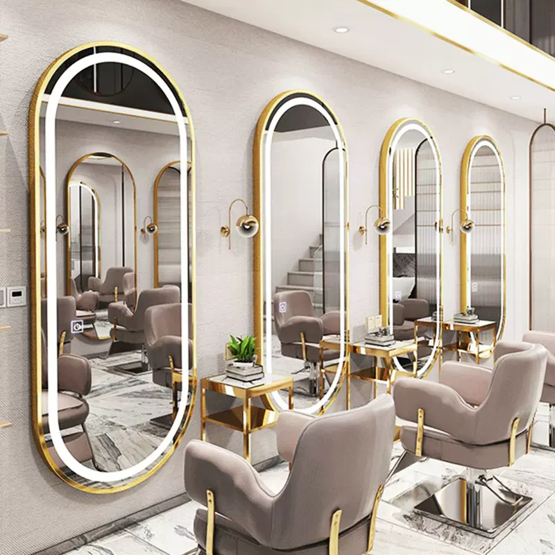 理发店镜台发廊专用网红美发化妆镜子潮款挂墙简约带灯LED剪发镜