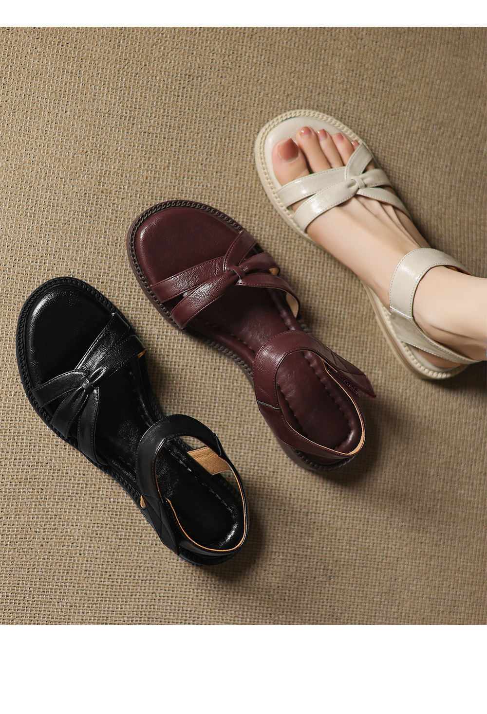 Dép sandal nữ quai ngang đế bệt hở mũi phong cách đi biển — màu nâu chi tiết 7