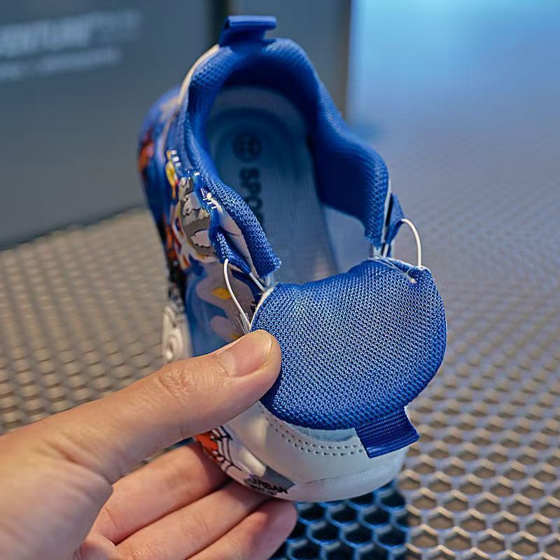 Children's Shoes New Style Boys' Mesh Light-Up Sports Shoes Rotating Button Soft Sole Breathable Outdoor Casual Running Shoes