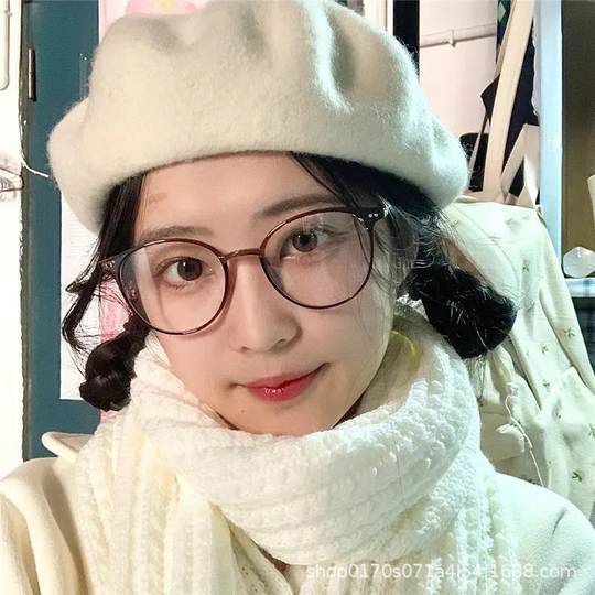 Red Riding Book Explosive Cold Tea Color Glasses Frame Women's Anti-Blue Light Glasses Men's Flat Glasses Cyber Red Plain Face-free Artifact Frame