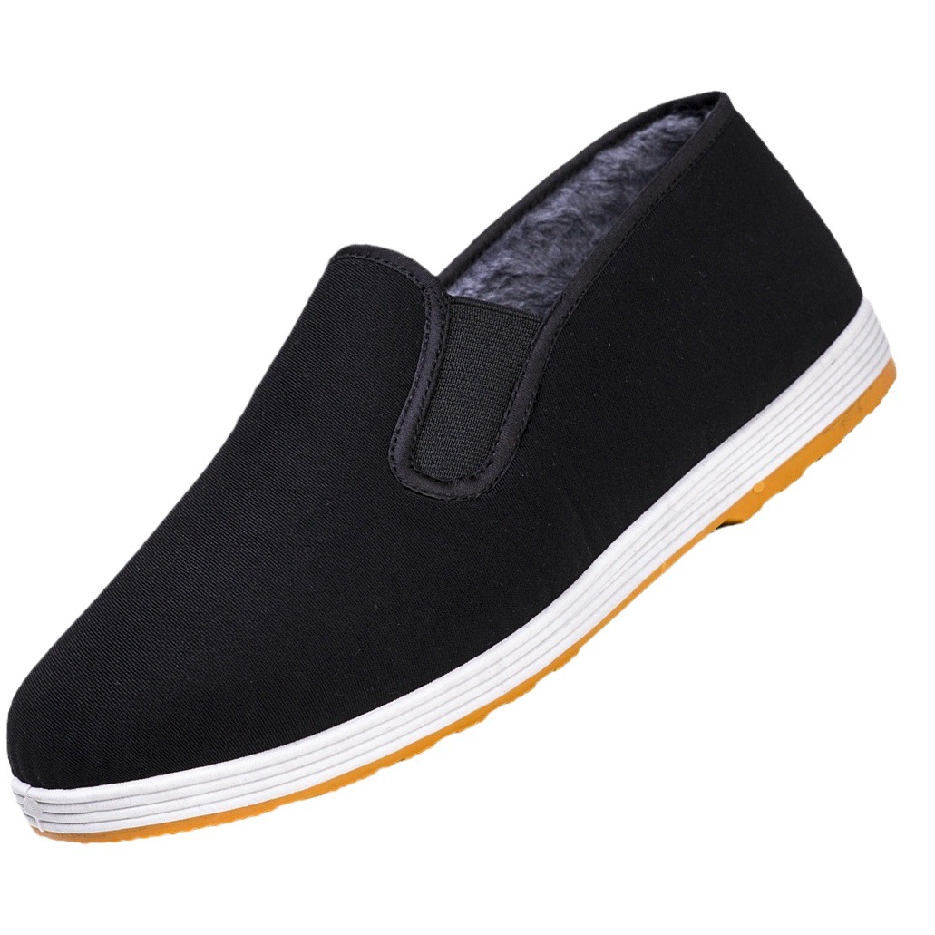 Autumn and winter old Beijing cloth shoes plus velvet padded two cotton shoes men's beef bottom work driving warm all black pedal